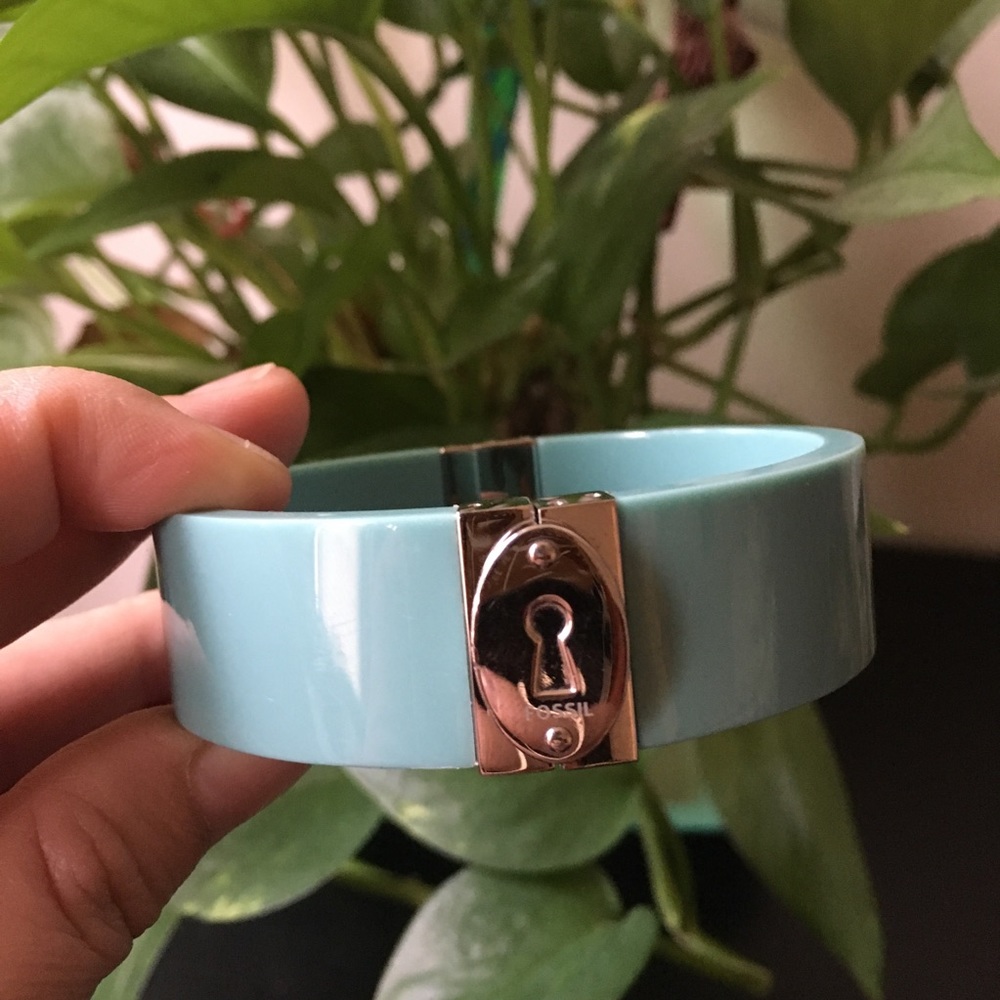 Fossil - Silver Padlock Turquoise Bangle Bracelet